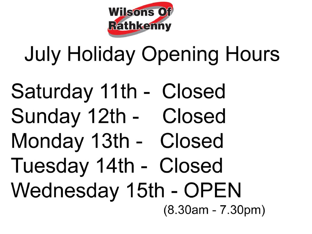 July Holiday Opening Times